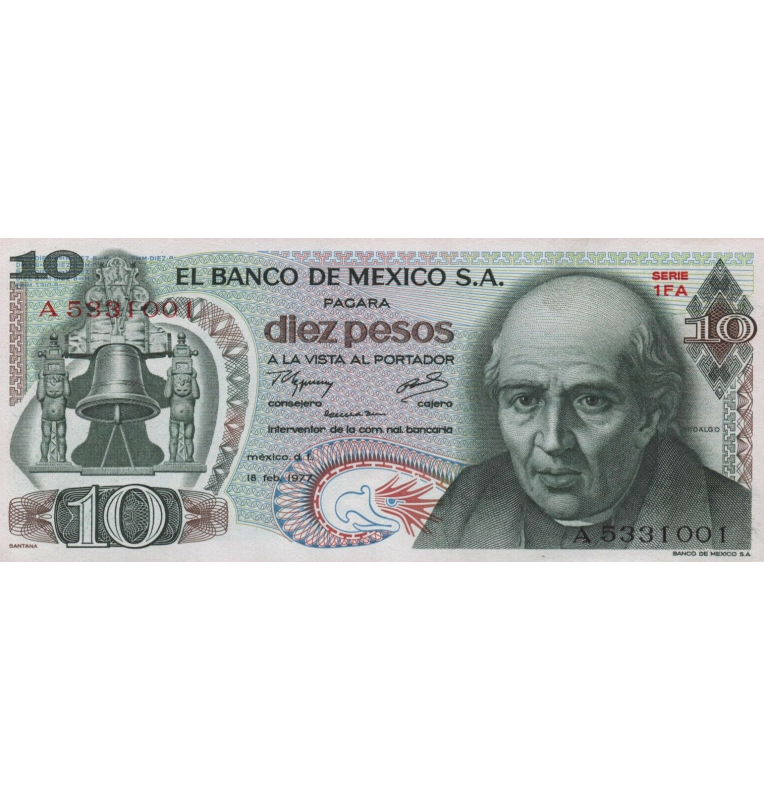 Mexico 10 Pesos 1977 Pick 63